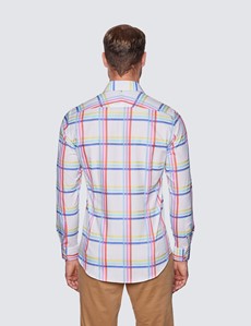 Men's Curtis White & Yellow Large Check Relaxed Slim Fit Shirt - Low Collar