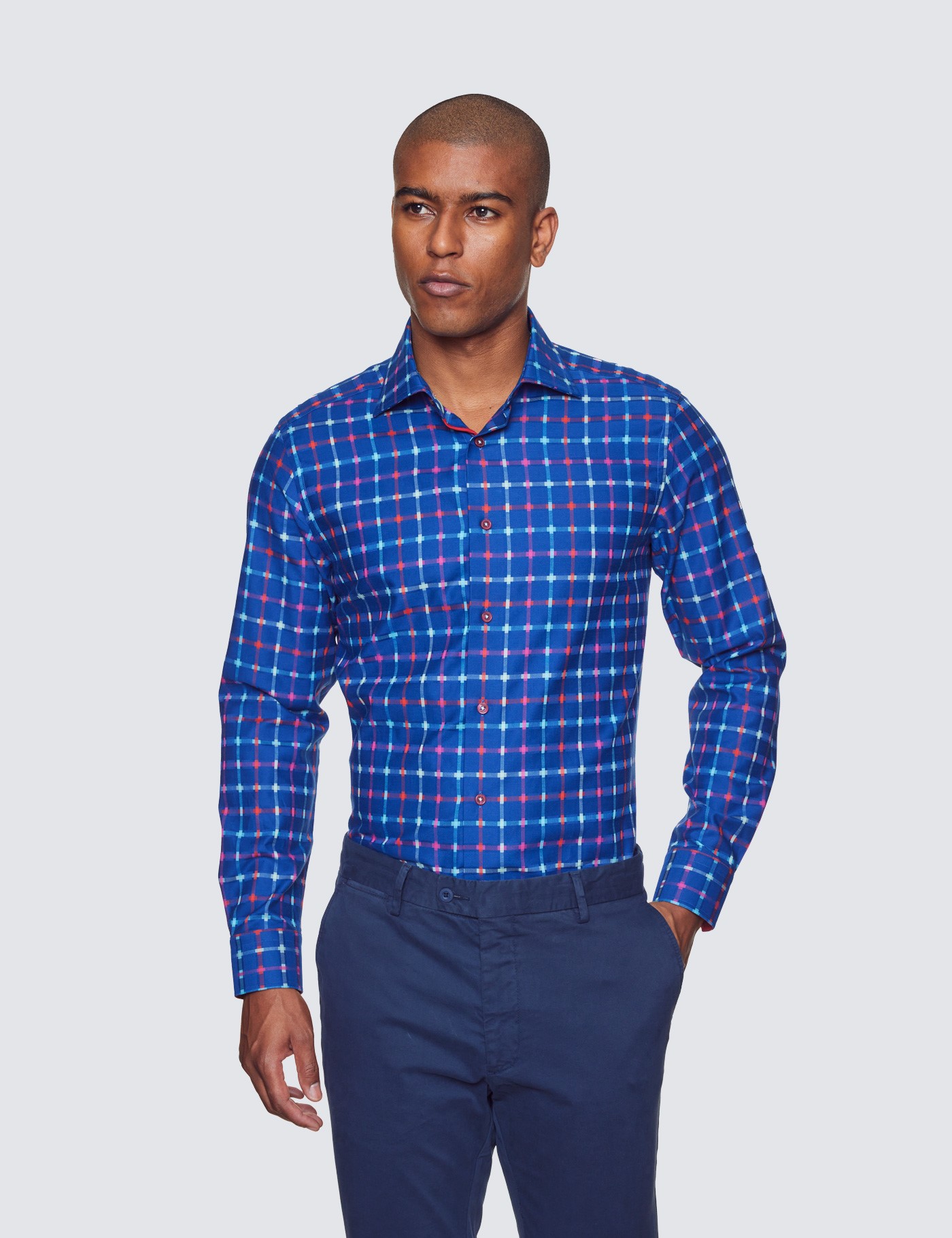 Casual Blue & Red Shirt | Hawes &