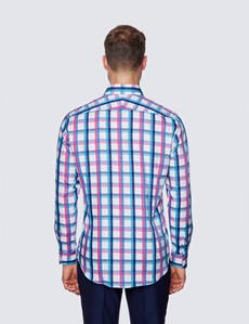 Curtis White & Blue Medium Check Relaxed Slim Fit Shirt - Low Collar
