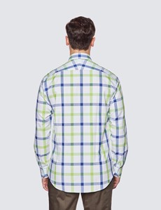 Curtis White & Green Large Check Relaxed Slim Fit Shirt - Low Collar