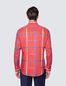 Curtis Red & Yellow Large Check Relaxed Slim Fit Shirt - Low Collar