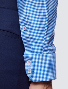 Curtis Blue & White Small Check Relaxed Slim Fit Shirt - Low Collar