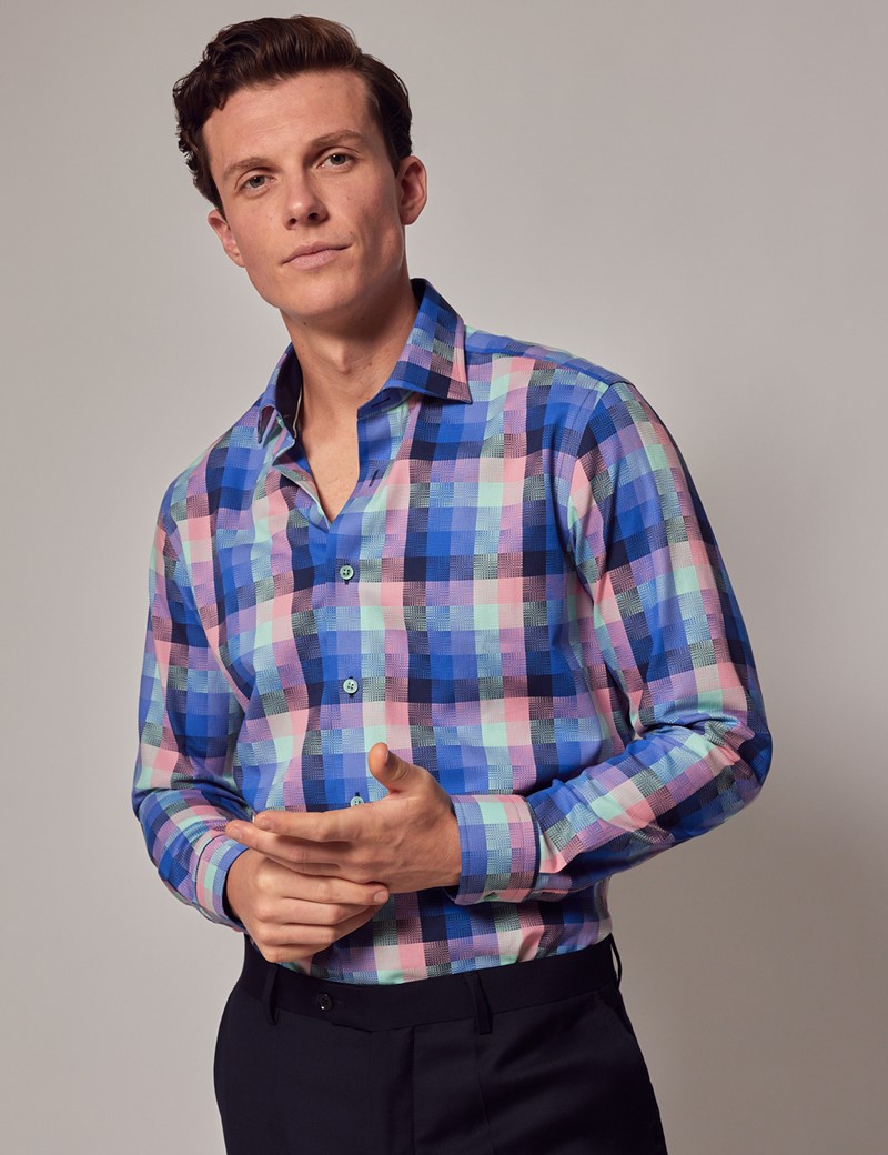 Men's Pink & Green Check Slim Shirt