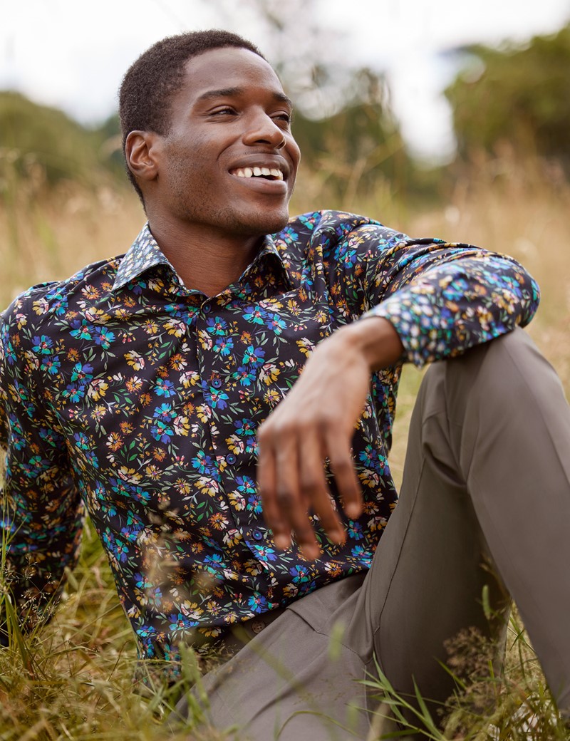 Curtis Black and Blue Floral Print 