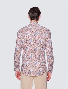 Men's Curtis Brown & Blue Floral Paisley Relaxed Slim Fit Shirt - Low Collar