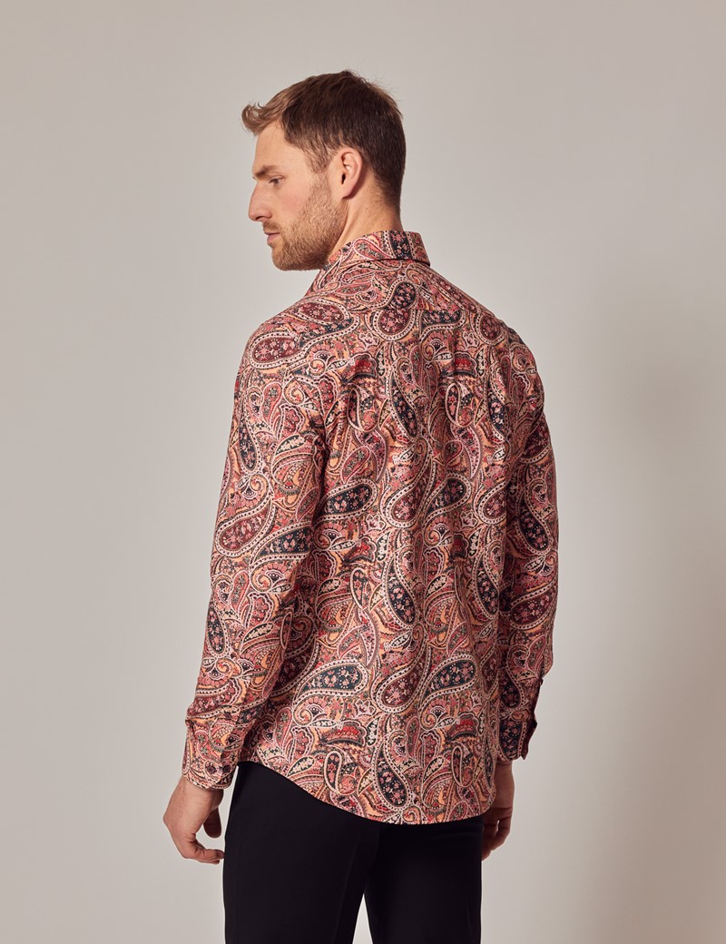 Men's Pink & Orange Paisley Slim Shirt