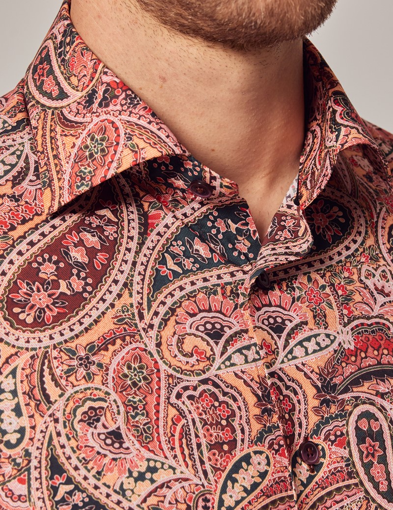 Men's Pink & Orange Paisley Slim Shirt