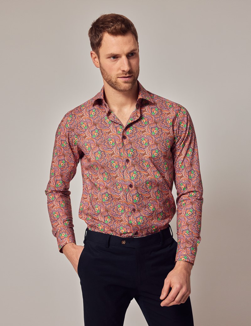 Men's Pink & Orange Paisley Star Slim Shirt