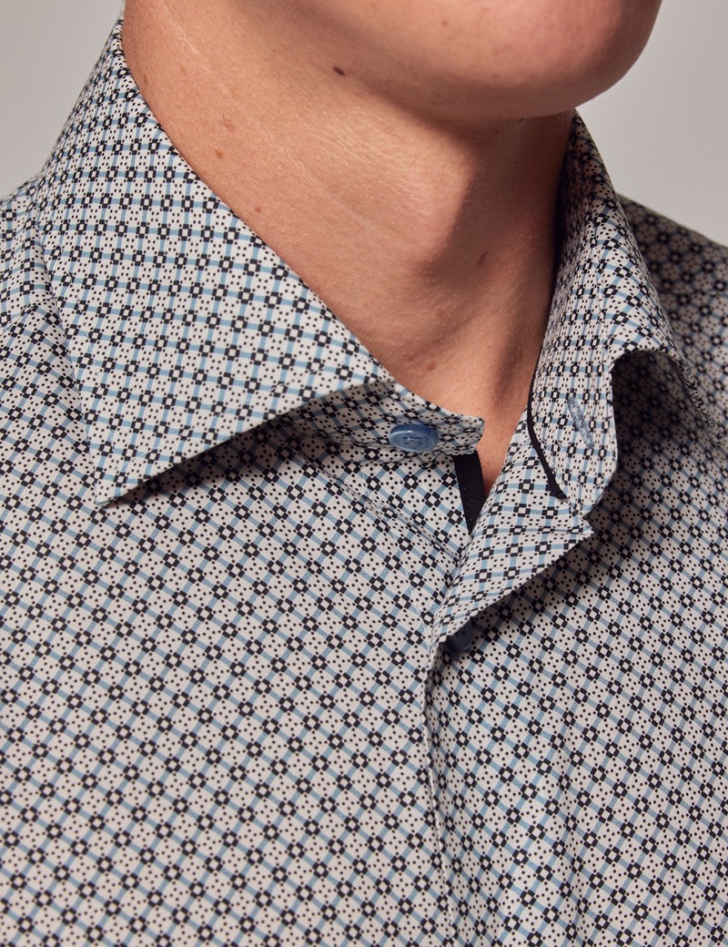 Men's White & Light Blue Geometric Slim Shirt