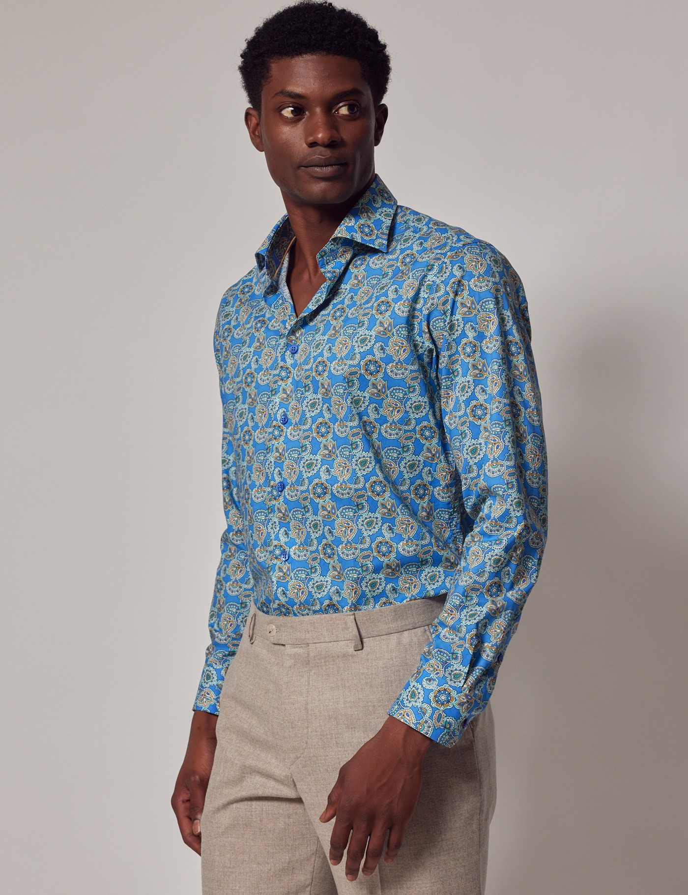 PAISLEY DOUBLE BREASTED SHIRT／BLUE-