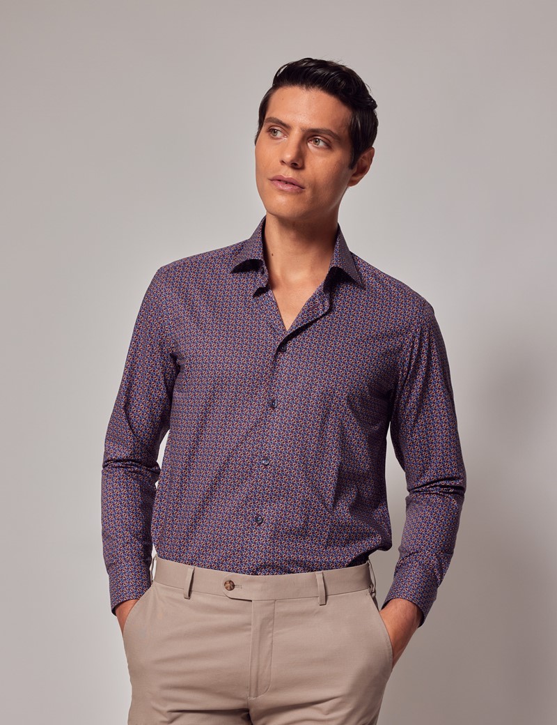 Men's Burgundy & Blue Micro-Chain Slim Shirt