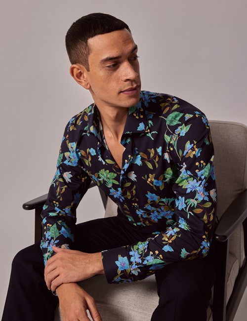 Buy the Multicolor Floral Print 2 Piece Long Sleeve Collared Button Up  Shirt With Pants
