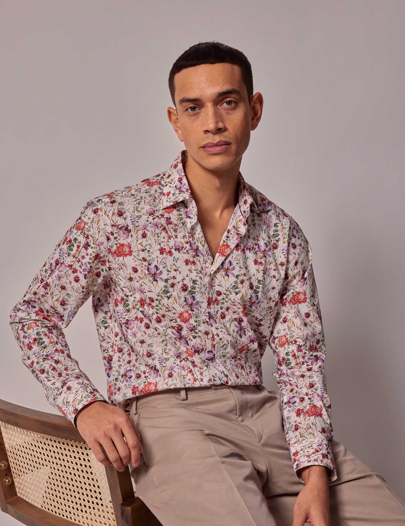 Mens White And Red Mini Floral Slim Shirt Hawes And Curtis