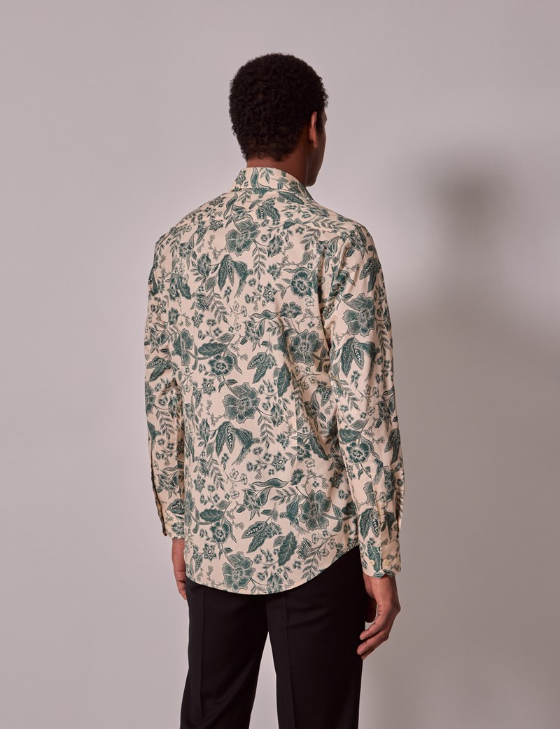 Men's Cream & Green Floral Slim Shirt | Hawes & Curtis