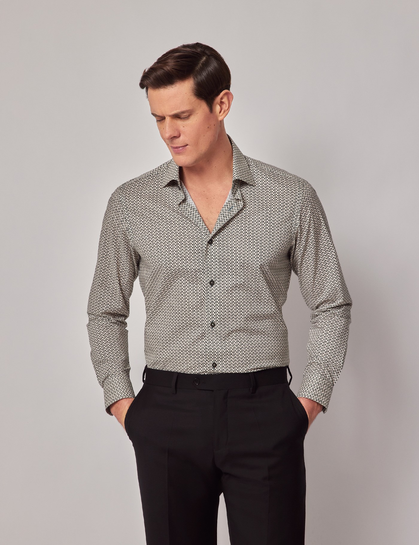 Hawes & Curtis Slim Fit Green & Cream Chain Curtis Shirt Size: XXXL