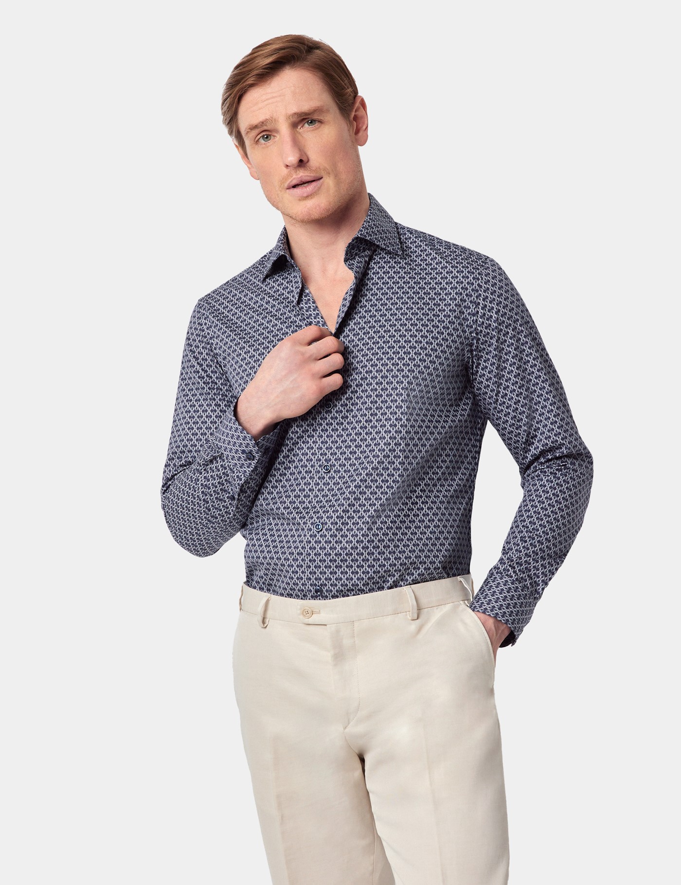 & Slim Fit Navy & Small Geo Shirt