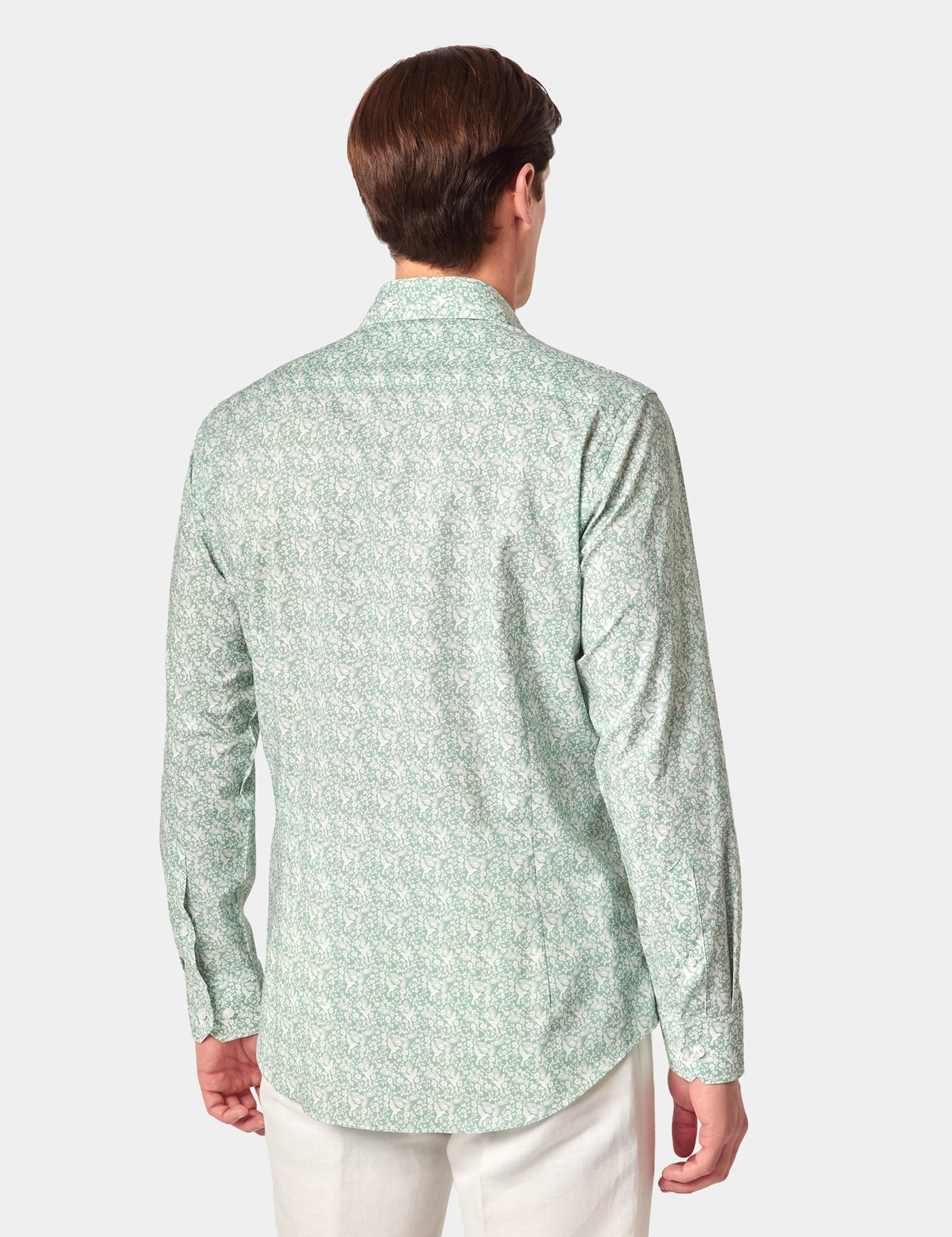 Hawes & Curtis Slim Fit Green & White Mini Bird Curtis Shirt Size: XXL image 4