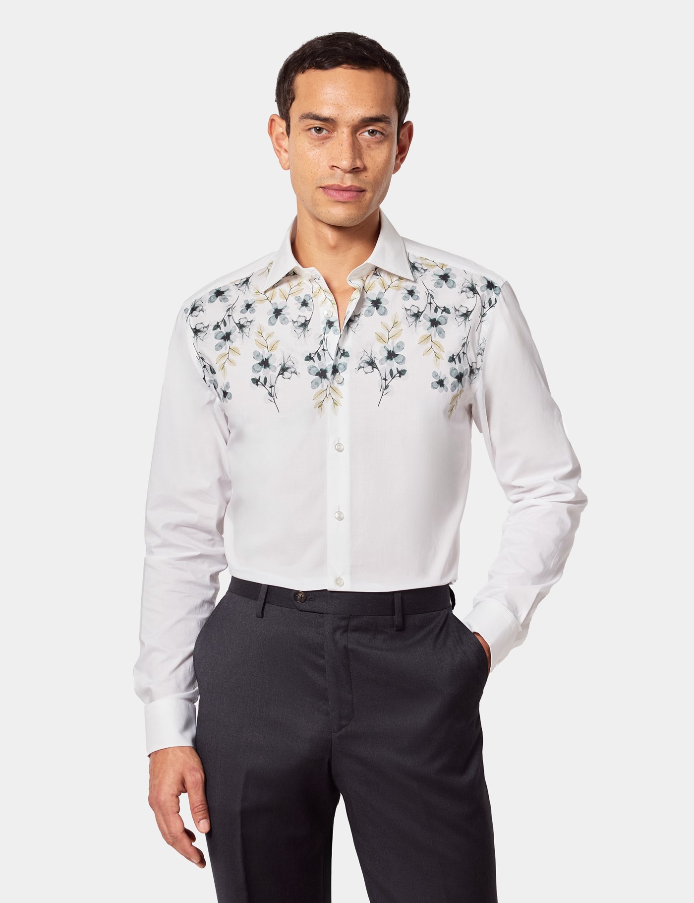 & Slim Fit & Grey Floral Shirt Long