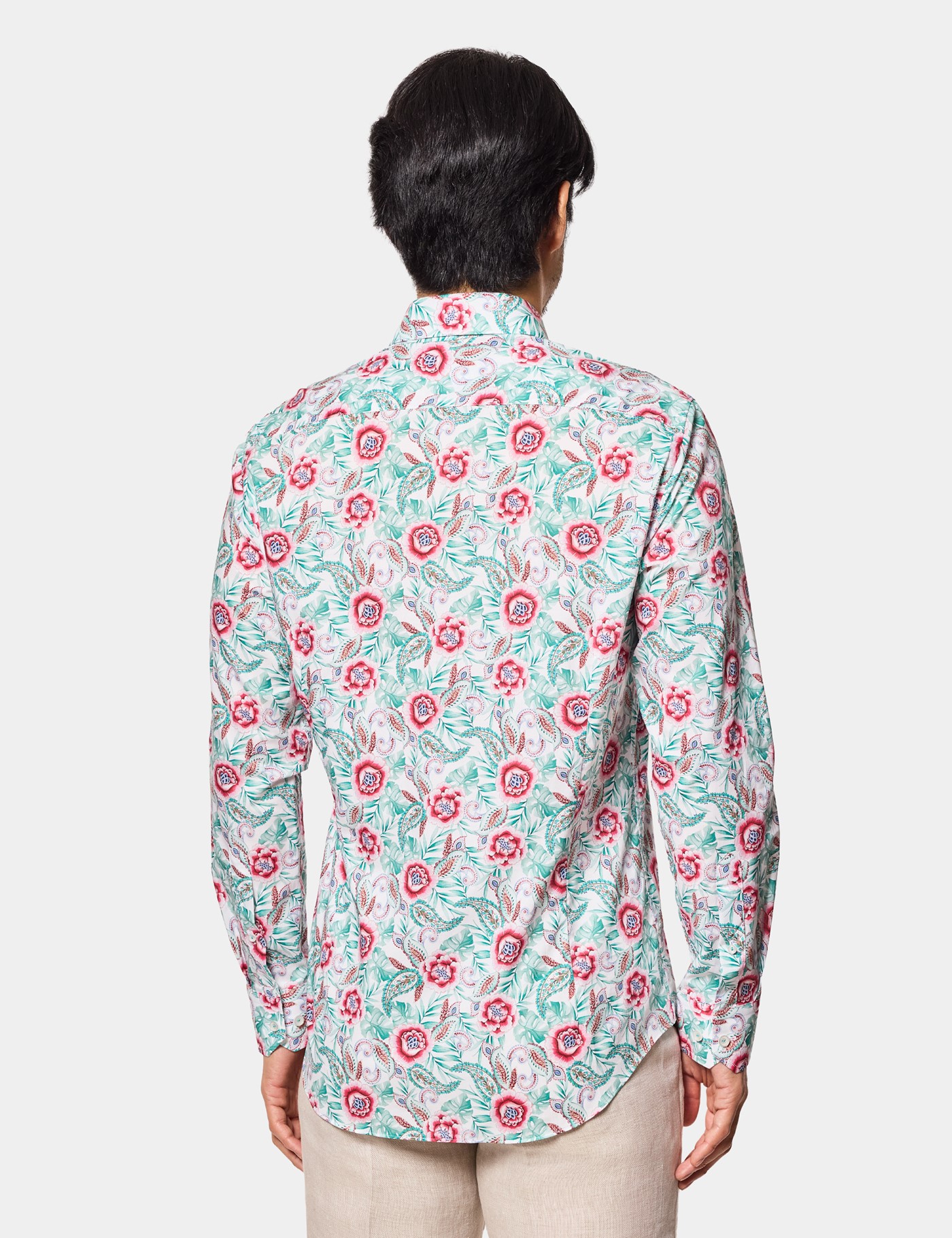 Hawes & Curtis Slim Fit White & Green Floral Curtis Shirt Size: Medium | Long image 4