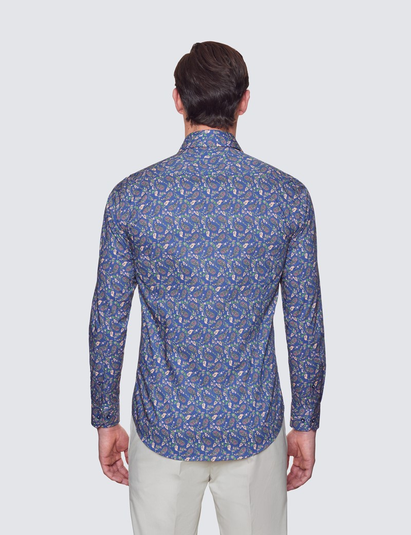 Curtis Blue & Green Paisley Relaxed Slim Fit Shirt - Low Collar