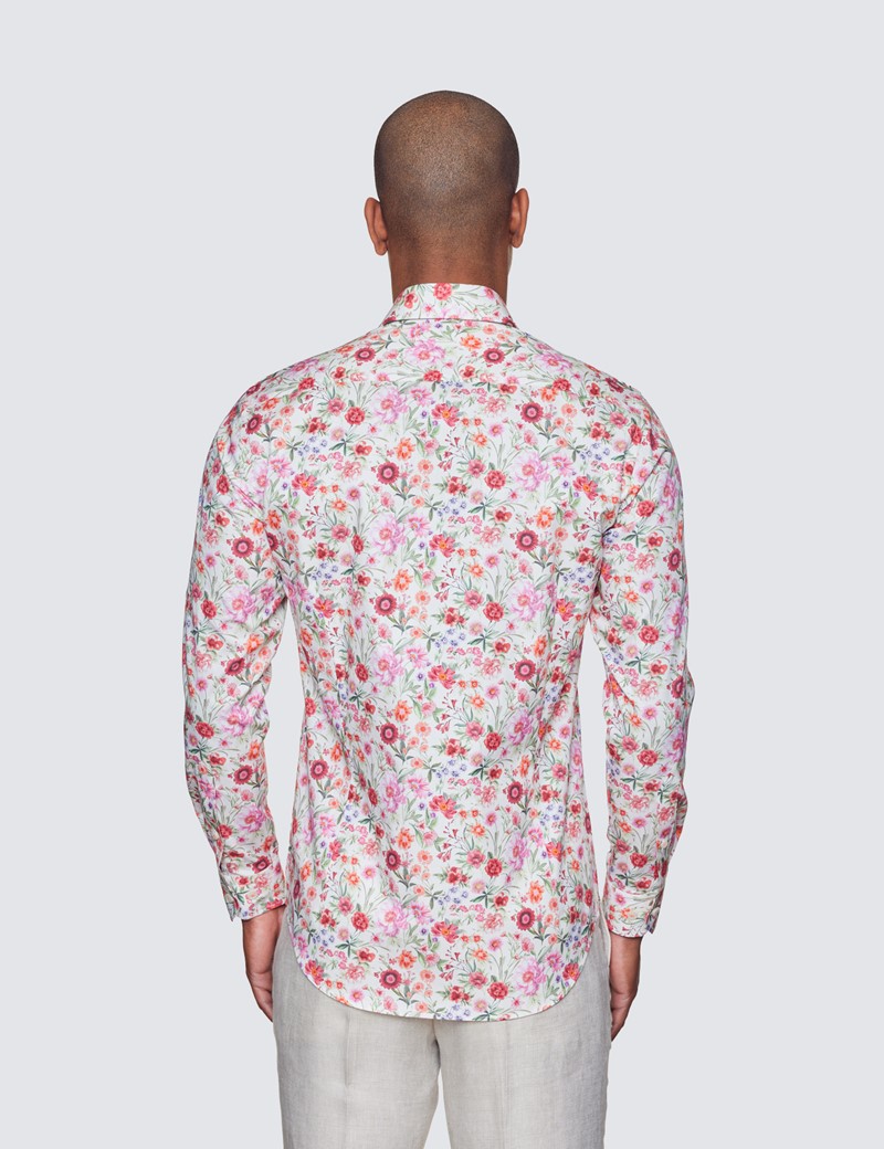 Curtis Red & Green Floral Relaxed Slim Fit Shirt - Low Collar