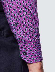 Casual Stretchhemd – Relaxed Slim Fit – Kentkragen – lila schwarz geometrischer Print