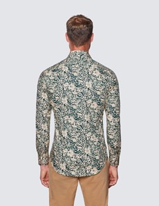 Casual Stretchhemd – Relaxed Slim Fit – Kentkragen – grün beige floraler Print