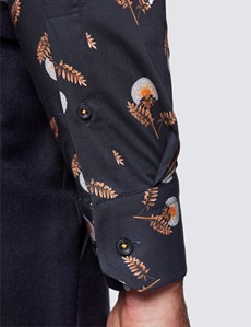 Casual Stretchhemd – Relaxed Slim Fit – Kentkragen – schwarz orange floraler Print