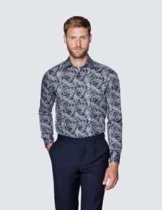 Men's Curtis White and Black Paisley Print Shirt - Low Collar