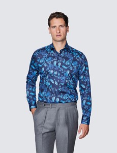 Men’s Curtis Navy and Blue Paisley Print Cotton Shirt - Low Collar