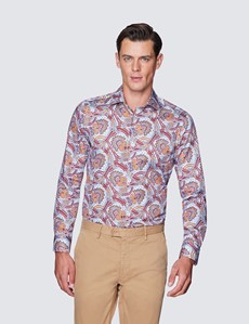 Men’s Curtis Red and Orange Paisley Print Cotton Shirt - Low Collar
