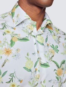Curtis White & Green Floral Print Cotton Stretch Shirt - Low Collar