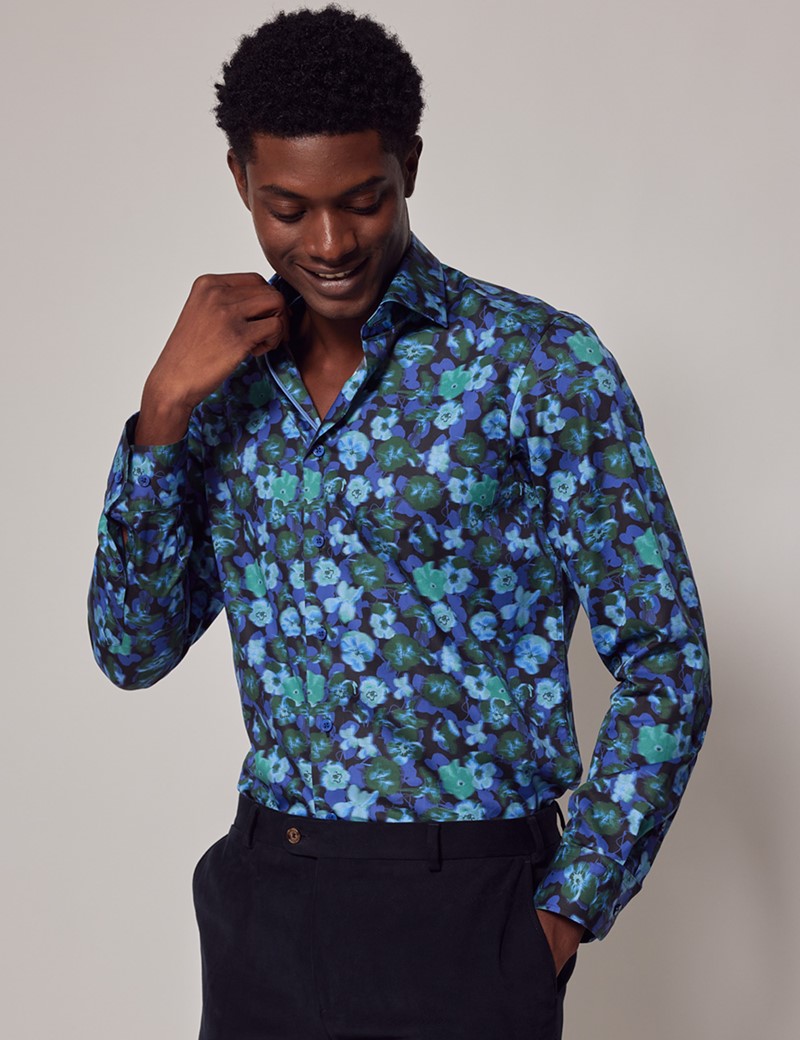 Teal Floral African Print Shirt,/big & Tall Men Size Chest 52x33