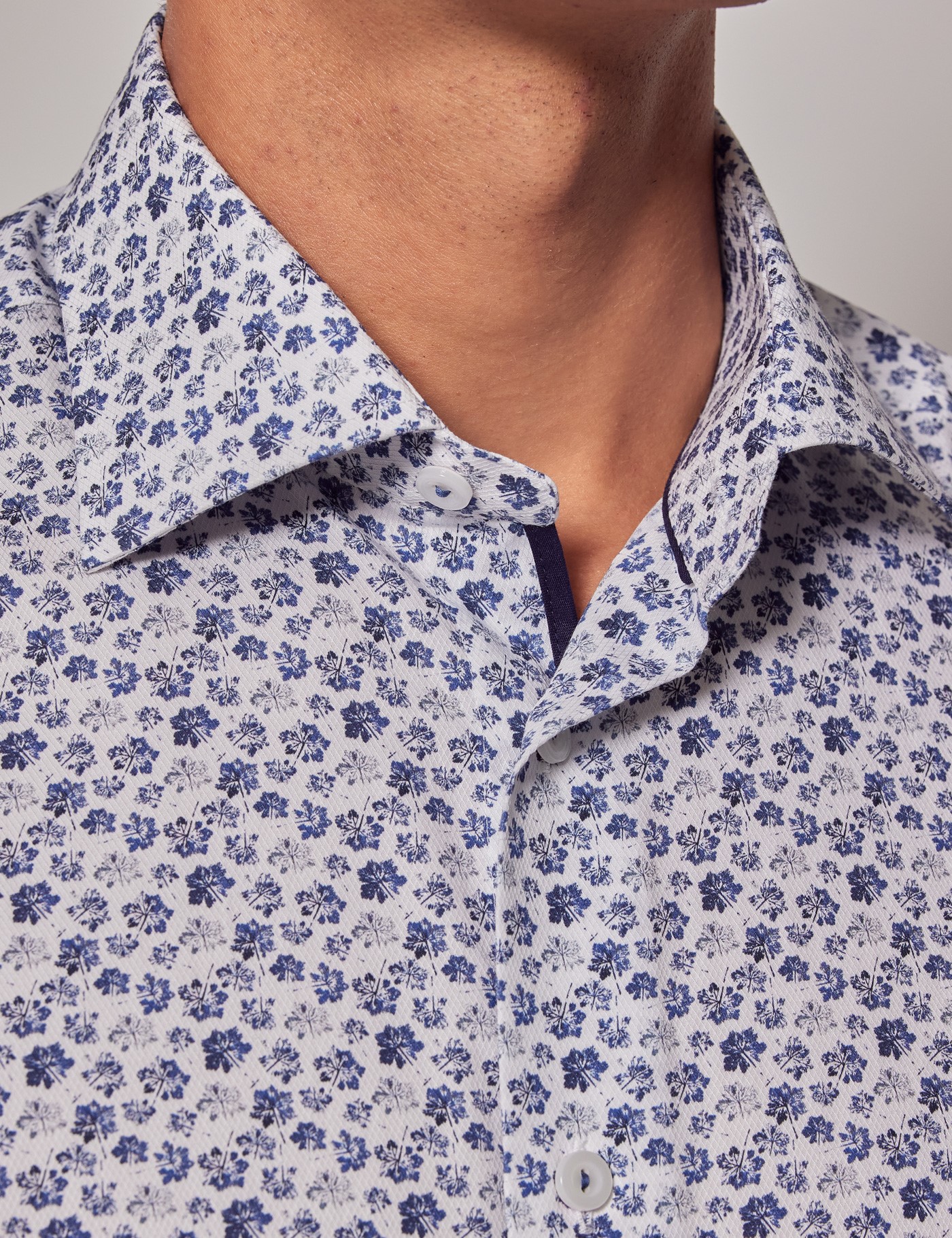 Men's White & Blue Micro Floral Diamond Weave Shirt