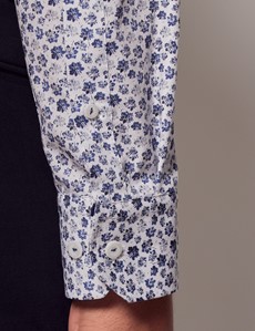 Men's White & Blue Micro Floral Diamond Weave Shirt