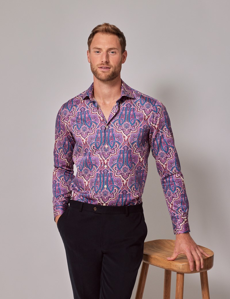 Men's Pink & Blue Paisley Cotton Sateen Shirt