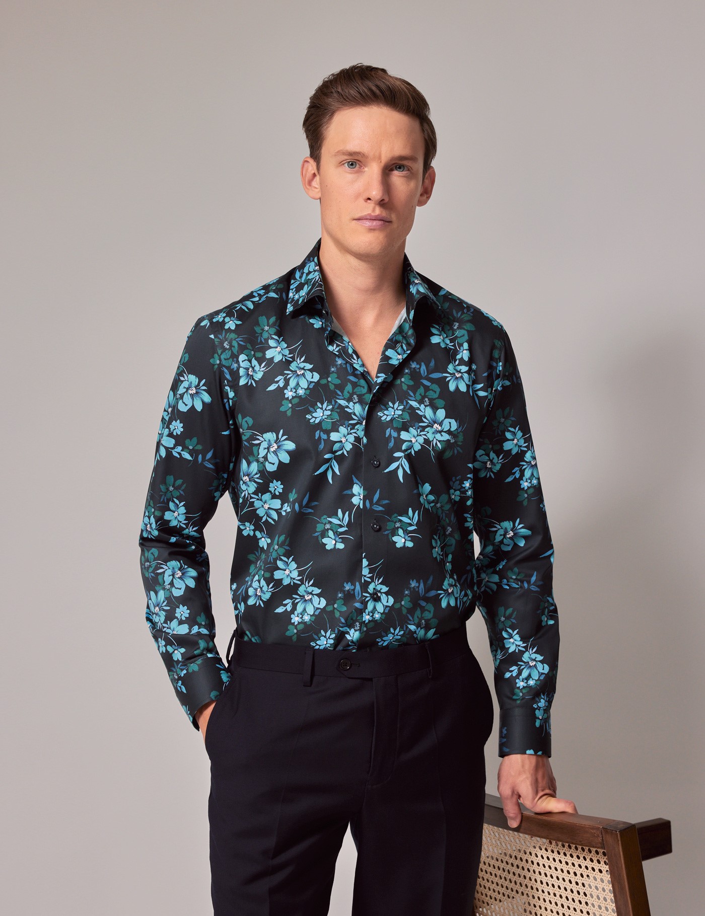 Men's Green & Blue Floral Shirt | Hawes & Curtis