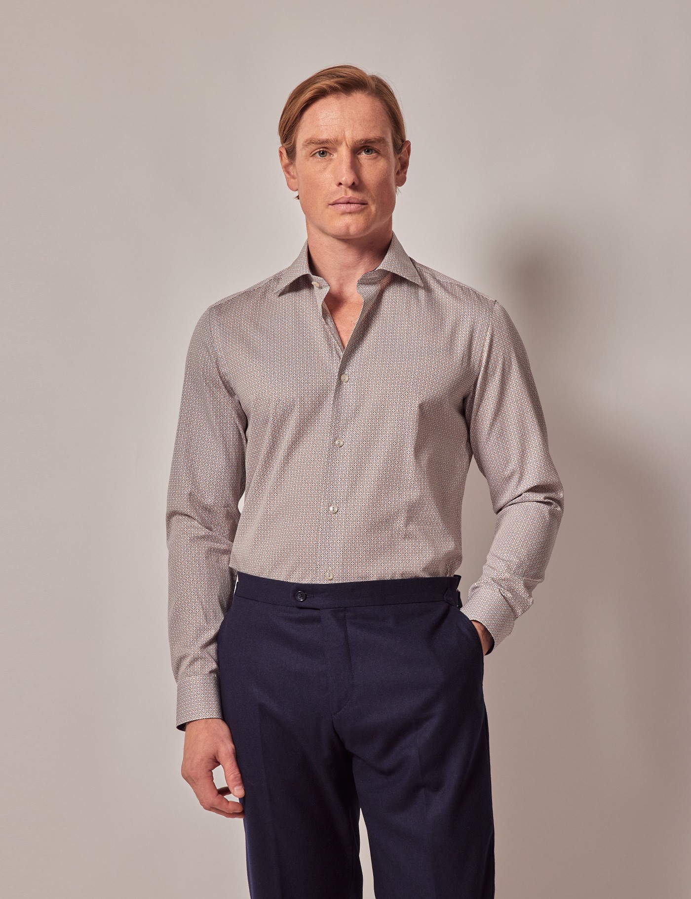 Hawes & Curtis Slim Fit White & Blue Geometric Floral Diamond Weave Curtis Shirt Size: XXXL image 3