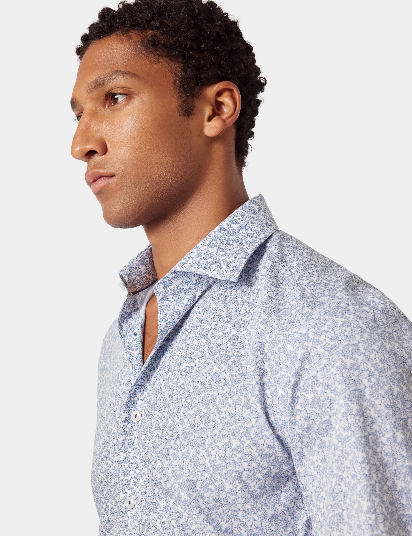 Hawes & Curtis White & Blue Floral Diamond Weave Slim Curtis Shirt Size: XXL image 3