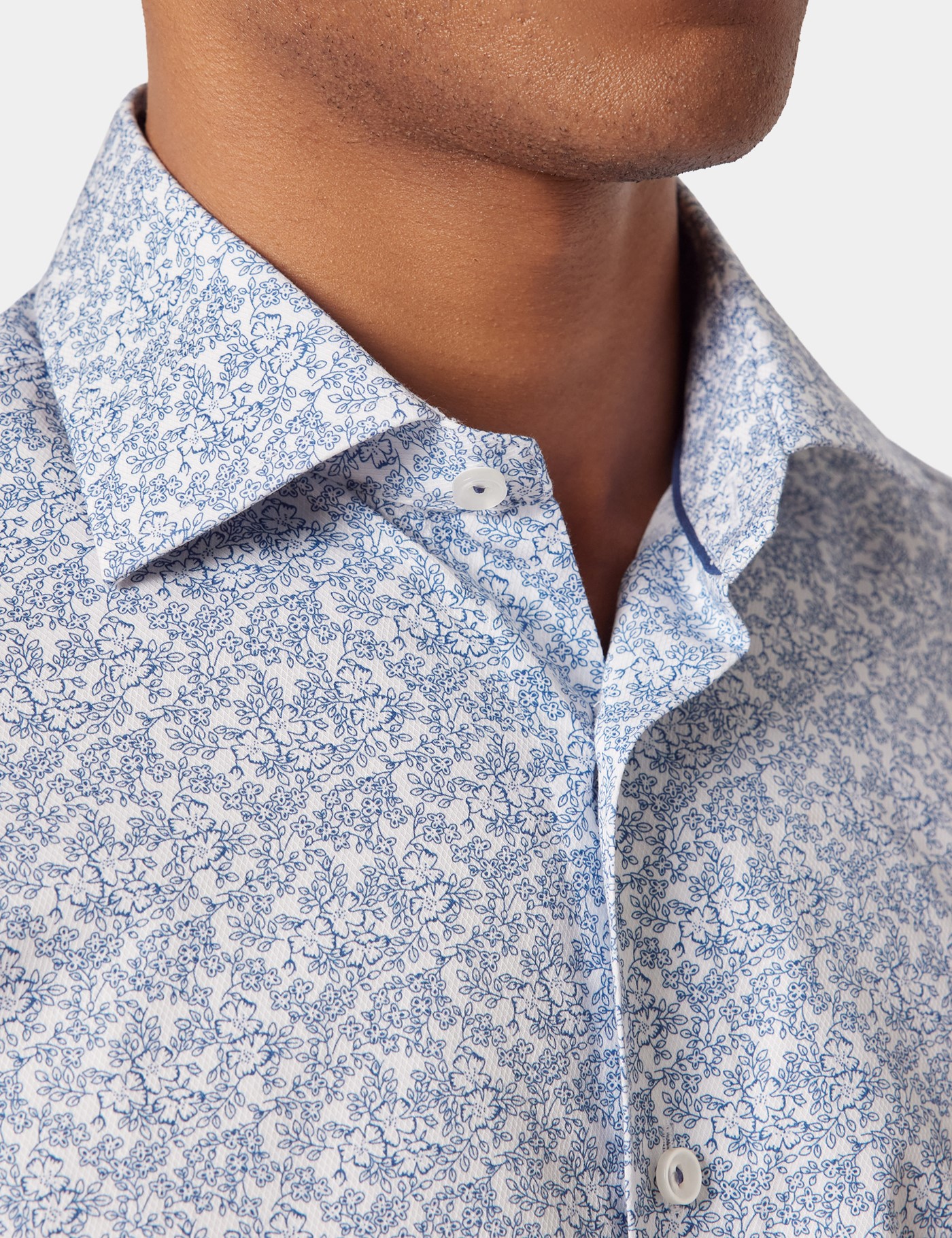 Hawes & Curtis White & Blue Floral Diamond Weave Slim Curtis Shirt Size: XXL image 2