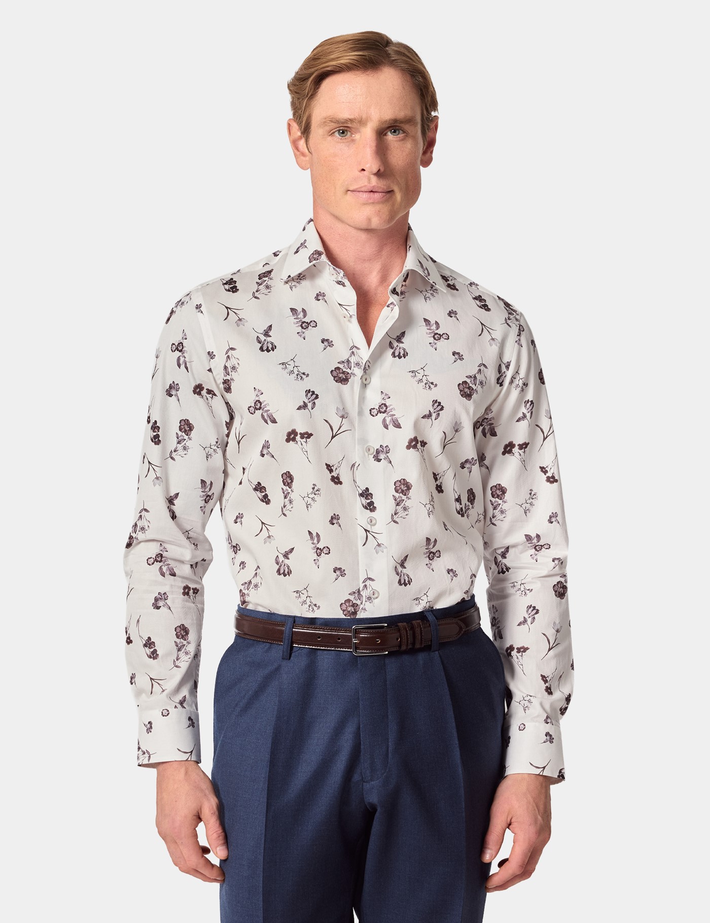 & Slim Fit & Grey Floral Diamond Weave Shirt Long