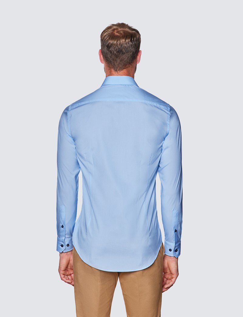 Men’s Curtis Light Blue Piccadilly Slim Fit Shirt With Contrast Detail - Low Collar