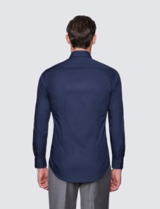 Men’s Curtis Navy Piccadilly Slim Fit Shirt With Contrast Detail - Low Collar