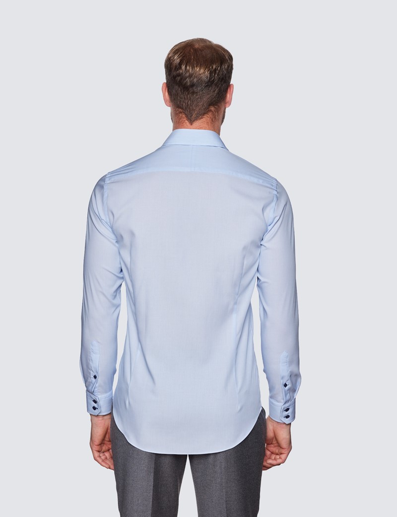 Men's Curtis Blue Relaxed Slim Fit Shirt With Contrast Detail - Low Collar