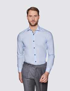 Men's Curtis Blue Relaxed Slim Fit Shirt With Contrast Detail - Low Collar