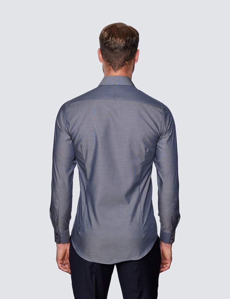 Men's Curtis Grey End On End Relaxed Slim Fit Shirt With Contrast Detail - Low Collar