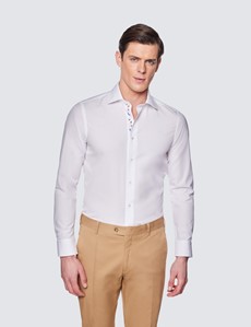 Men's Curtis White Relaxed Slim Fit Shirt With Contrast Detail - Low Collar