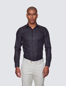 Curtis Black Relaxed Slim Fit Shirt With Contrast Detail - Low Collar
