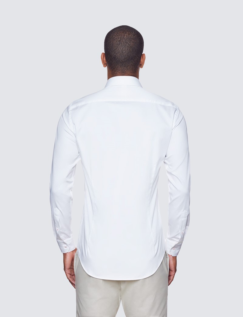 Curtis White Relaxed Slim Fit Shirt With Contrast Detail - Low Collar