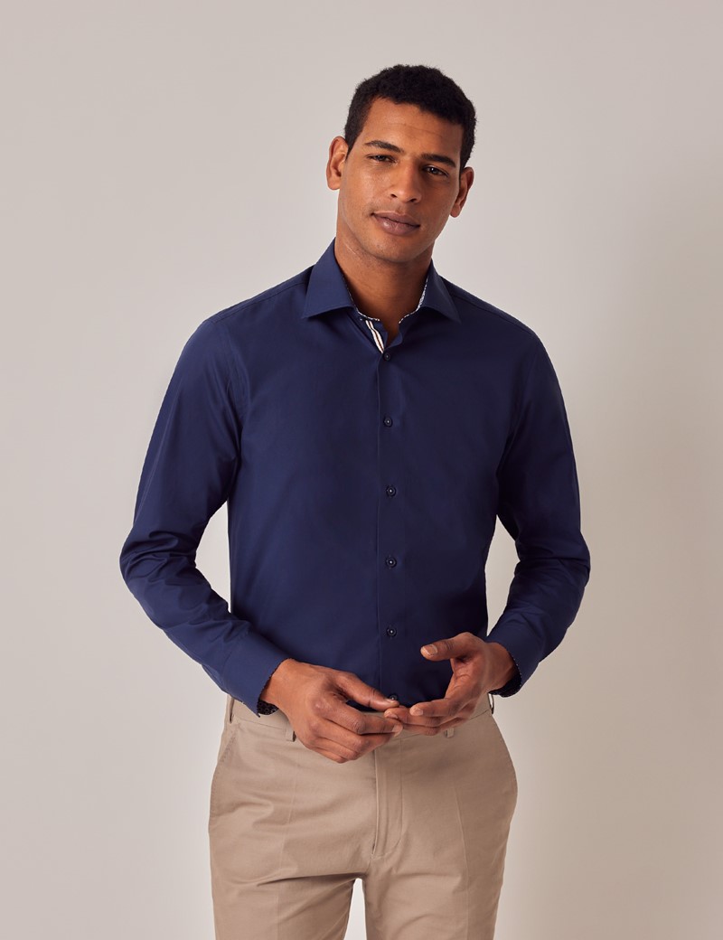 Navy Slim Shirt With Contrast Detail | Hawes & Curtis